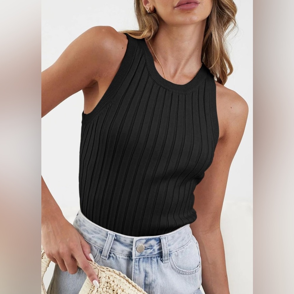 NWT Women’s Solid Black Sleeveless Ribbed Crewneck Sweater, Size 2X - Picture 2 of 9